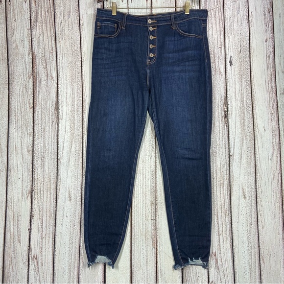 KanCan Denim - KanCan Jeans Womens Size 31 High Rise Raw Hem Blue Stretch Button Fly